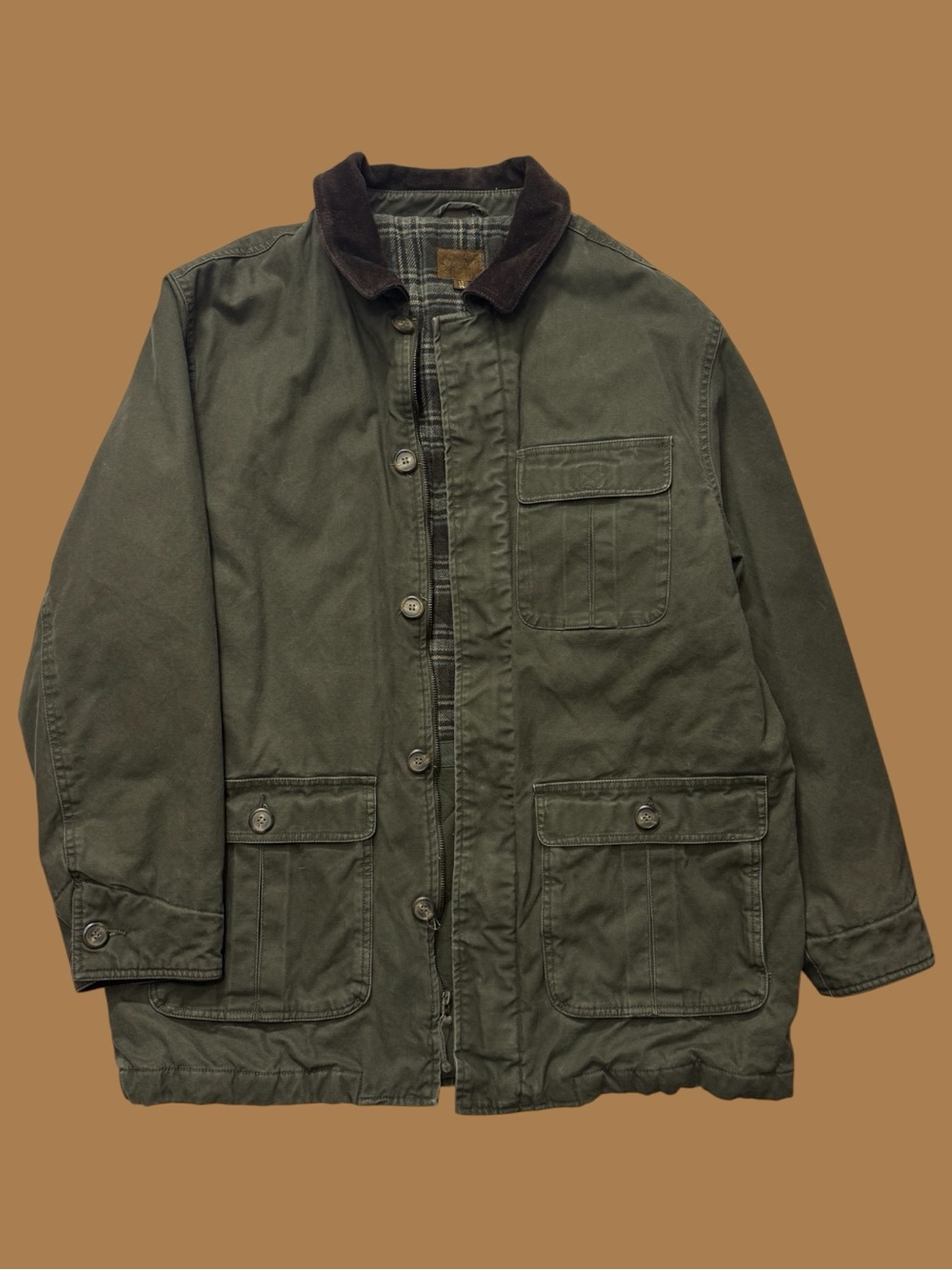 Vintage 90’s St John’s Bay Plaid Lined Olive Green Jacket